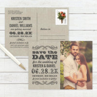 Linen Texture Vintage Photo Save the Date