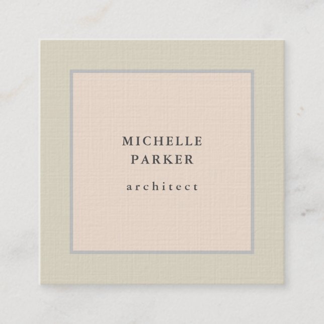 Linen Trendy Minimalist Professional Square Business Card (Front)