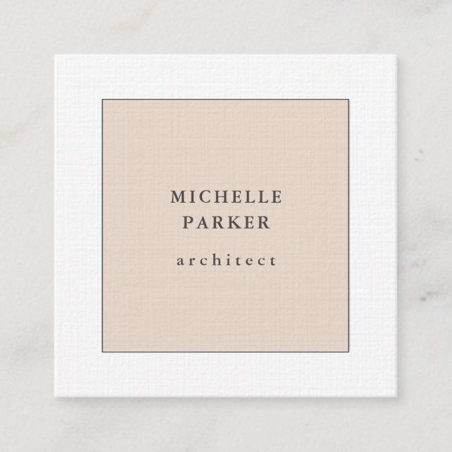 Linen Trendy Minimalist Professional Square Business Card (Front)