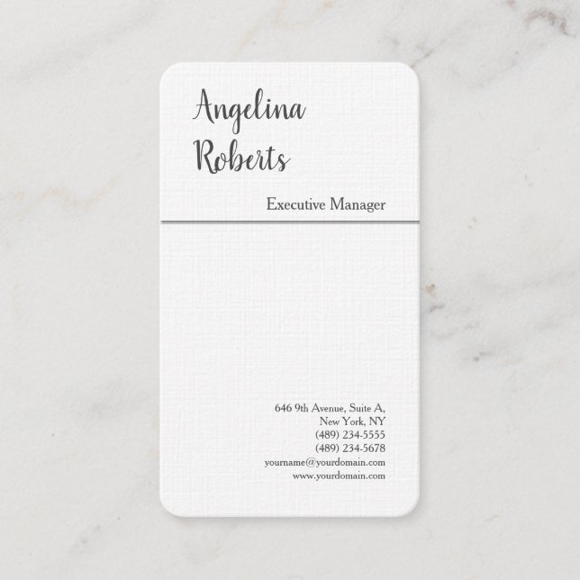Linen trendy script professional plain minimalist business card (Front)