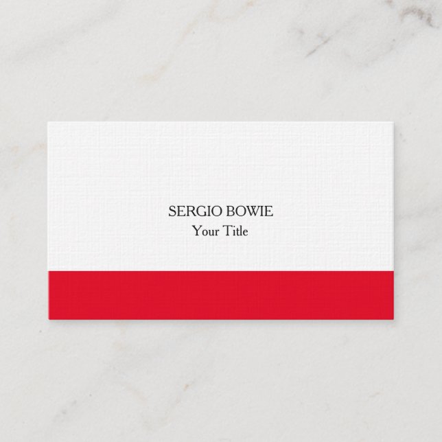 Linen Unique Original Plain Minimalist Red Stripe Business Card (Front)