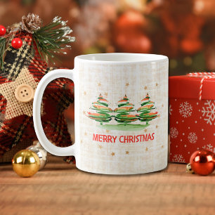Linen Watercolor Christmas Trees – Merry Xmas Coffee Mug