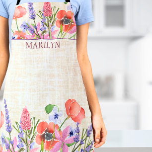 Linen Watercolor, Custom Birthday Gift for Grandma Apron