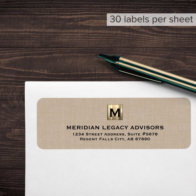 Linen with Brushed Gold Monogram Return Address Label (Creator Uploaded)