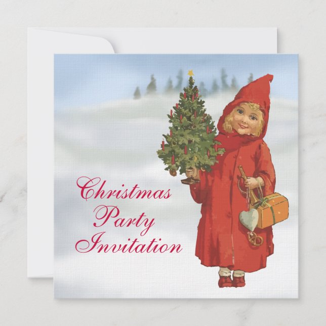 Linen Xmas girl Christmas Party Invitation (Front)