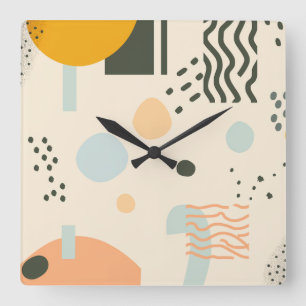 Lines and dots with circles on off-white square wall clock
