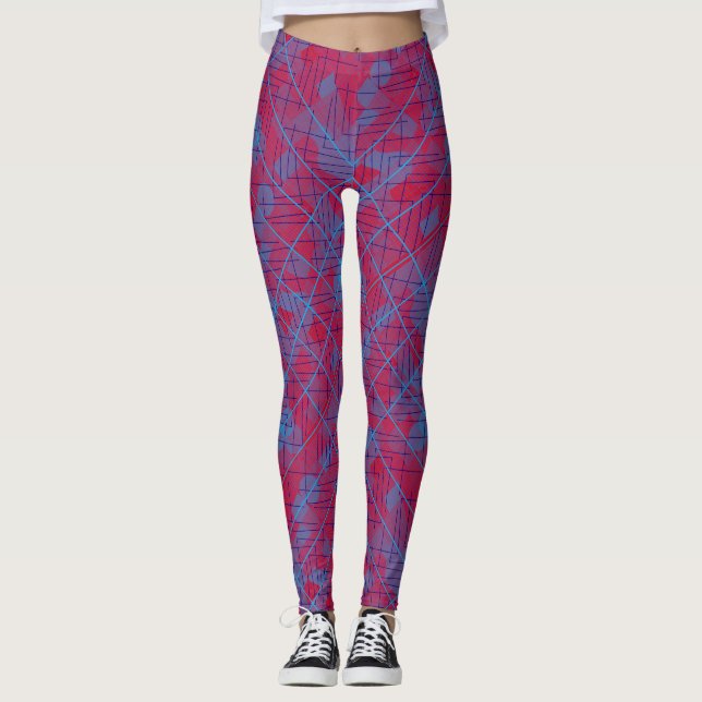 Lines and patches pattern in Blue Red BG Leggings (Front)