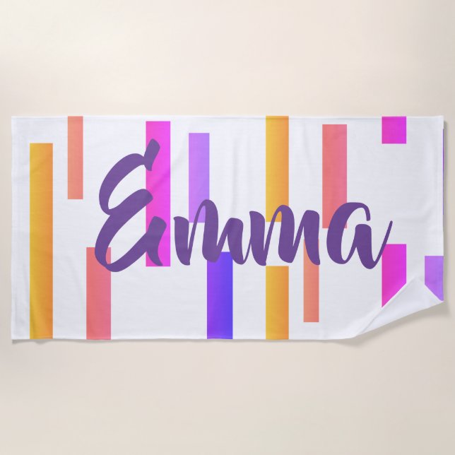 Lines Blocks Your Own Name Beach Towel (Front)