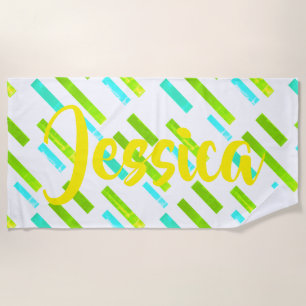 Lines Blocks Your Own Name Beach Towel