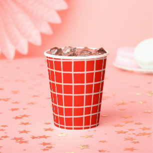 Lines Grid Hand-Drawn Rustic Whimsical Red Pink Paper Cups