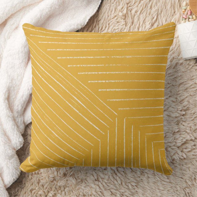Lines Mustard Yellow and White Modern Minimalistic Cushion (Blanket)