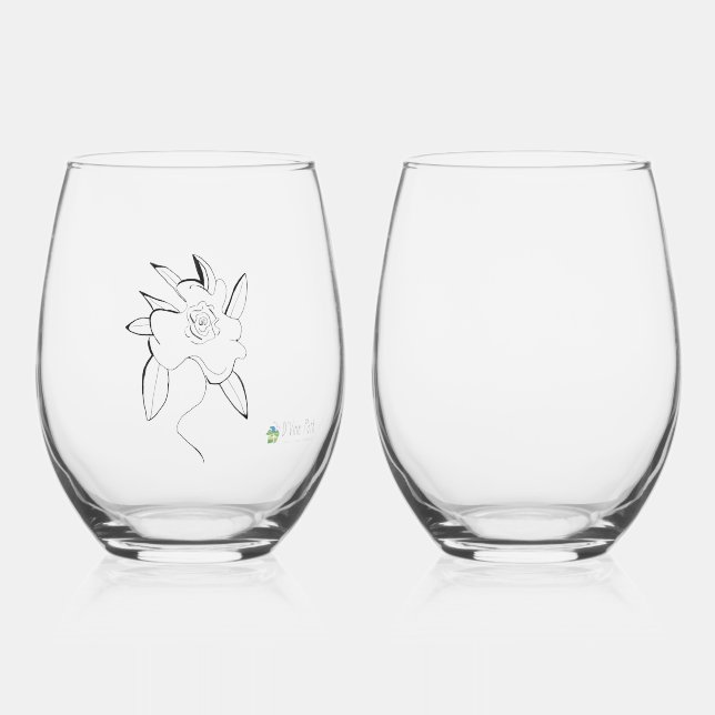 Linework Flower Stemless Wine Glasses (Front)