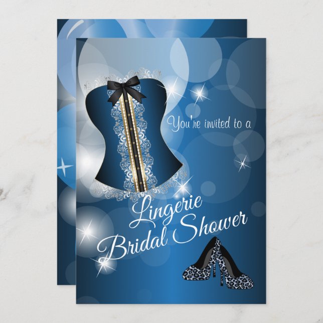 Lingerie Blue Bridal Shower Party Invitation (Front/Back)