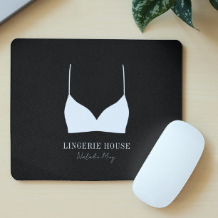 Lingerie Boutique Logo Modern Black and White Mouse Pad