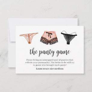Lingerie Bridal Shower Panty Game Card
