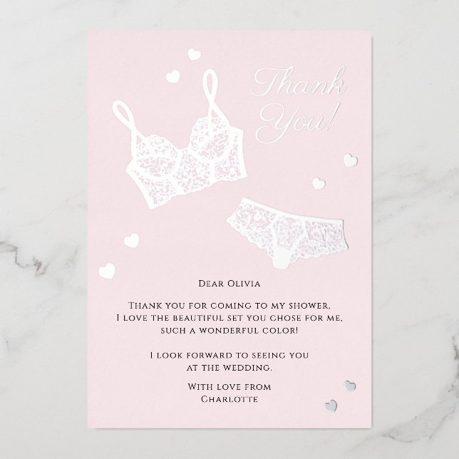 Lingerie Bridal Shower Panty Party Thank You Foil Holiday Card (Front)