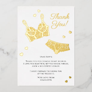 Lingerie Bridal Shower Panty Party Thank You Foil Holiday Card