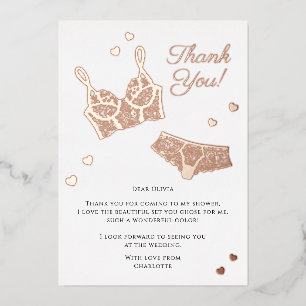 Lingerie Bridal Shower Panty Party Thank You Foil Holiday Card