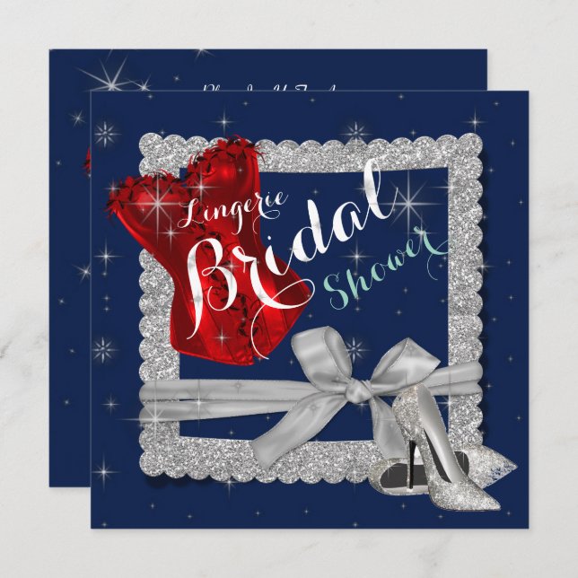 Lingerie Bridal Shower Silver Stilettos Red Corset Invitation (Front/Back)
