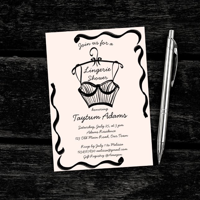 Lingerie bridal shower wavy border sketch invitation (Lingerie bridal shower retro wavy border sketch invitation template digital download )