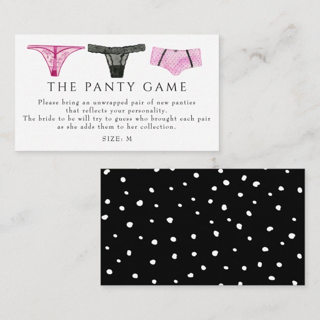 Lingerie Panties Game Bridal Shower Enclosure Card (Front/Back)