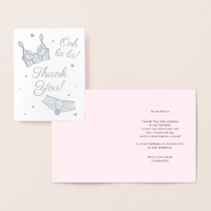Lingerie Party Bridal Shower Panty Party Thank You Foil Card