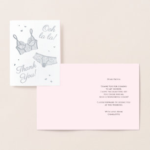 Lingerie Party Bridal Shower Panty Party Thank You Foil Card