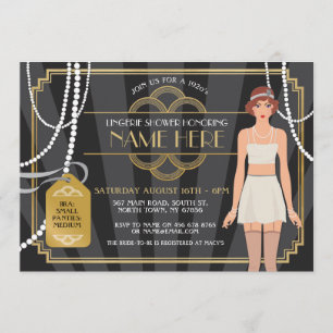 Lingerie Shower 1920s Bridal Pearl Brunette Invite