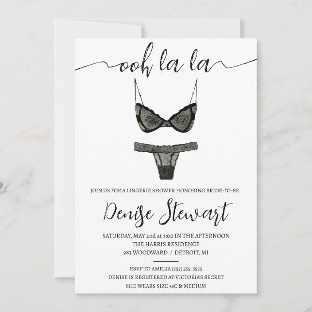 Lingerie Shower, Black and White, Bridal Shower Invitation (Front)