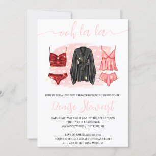Lingerie Shower, Black, Pink, Red, Bridal Shower Invitation