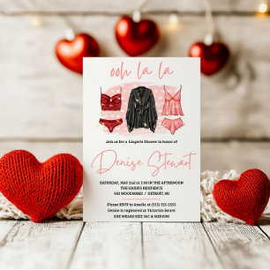 Lingerie Shower, Black, Pink, Red, Bridal Shower Invitation