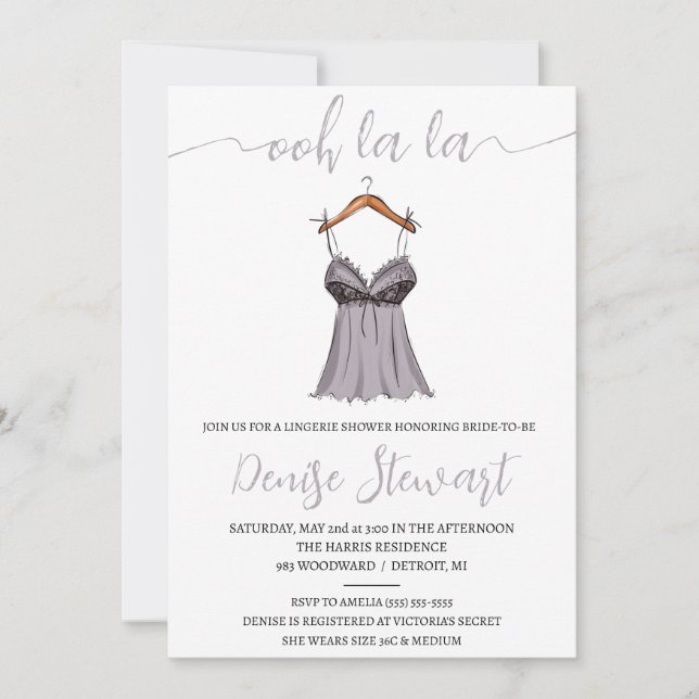 Lingerie Shower, Black, White, Grey, Bridal Shower Invitation (Front)