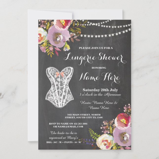 Lingerie Shower Bridal Party Chalk Floral Invite (Front)