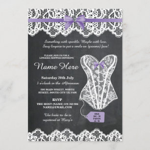 Lingerie Shower Bridal Party Chalk Lace Bow Invite