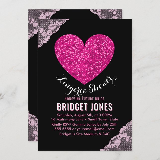 Lingerie Shower Bridal Party Pink Heart Lace Invitation (Front/Back)