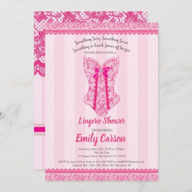 Lingerie shower. Hot pink elegant bridal party Invitation (Front/Back)