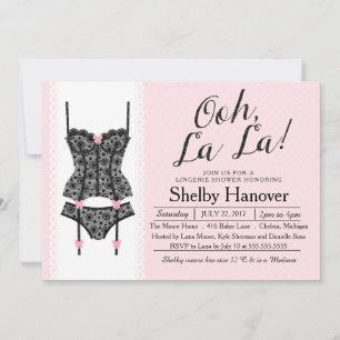 Lingerie Shower Invite, Ooh La Black & Pink Lace Invitation
