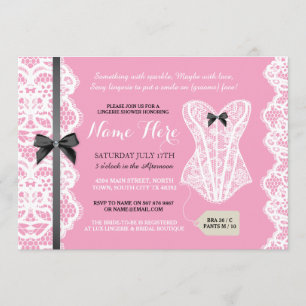 Lingerie Shower Invite Pink & Black Bridal Party