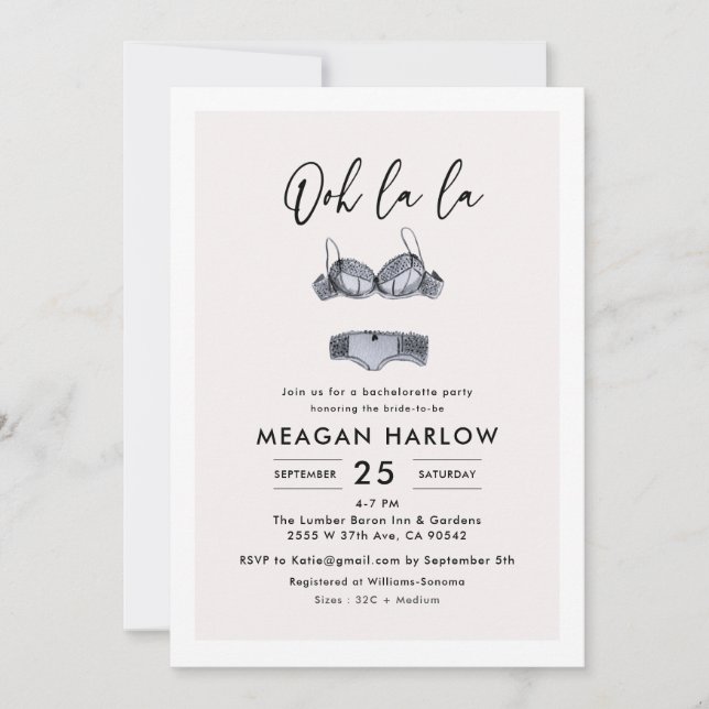Lingerie Shower Ooh La La Bachelorette Party Invitation (Front)