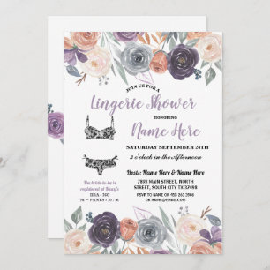Lingerie Shower Watercolor Peach Purple Cream Invitation