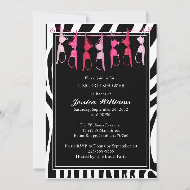 Lingerie Shower | Zebra Invitation (Front)