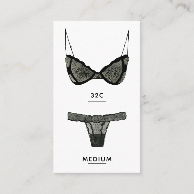Lingerie Size Insert Card (Front)