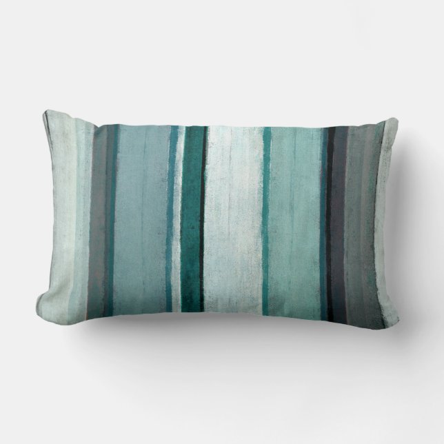 'Link' Teal and Grey Abstract Art Lumbar Cushion (Front)