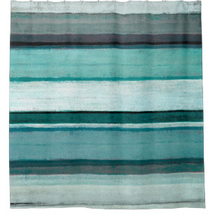 'Link' Teal and Grey Abstract Art Shower Curtain