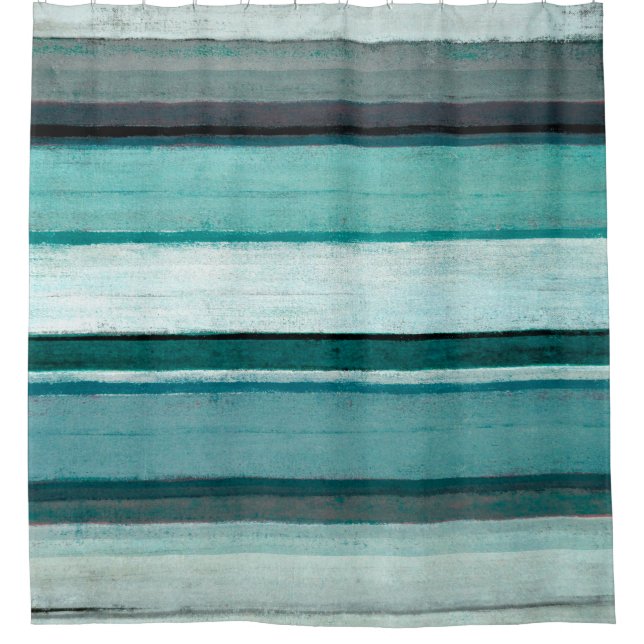 'Link' Teal and Grey Abstract Art Shower Curtain (Front)