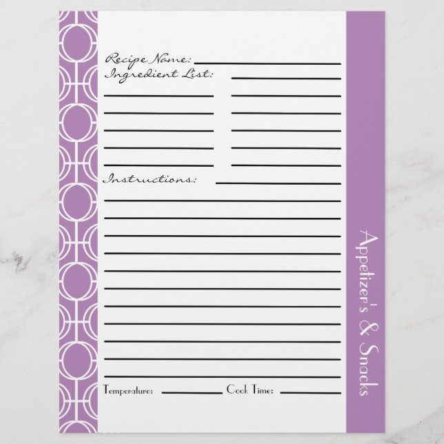 Linked Eternity Rings Recipe Inserts - Purple (Front)