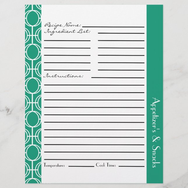 Linked Eternity Rings Recipe Inserts - Teal (Front)