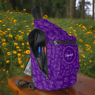Linked Heart on Purple Background & Monogram Sling Bag