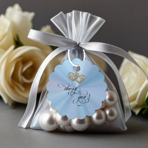 Linked Hearts Calligraphy - Blue Pearl/Gold Favour Tags