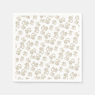 Linked Khaki Heart Pattern Over White Party Paper Napkin